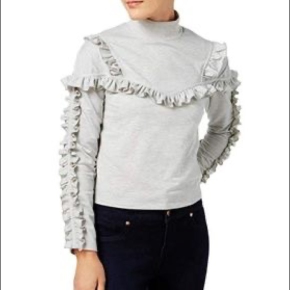 Buffalo David Bitton NWT Ripley Gray Ruffled Mock-Neck Top Size XS - Picture 1 of 13
